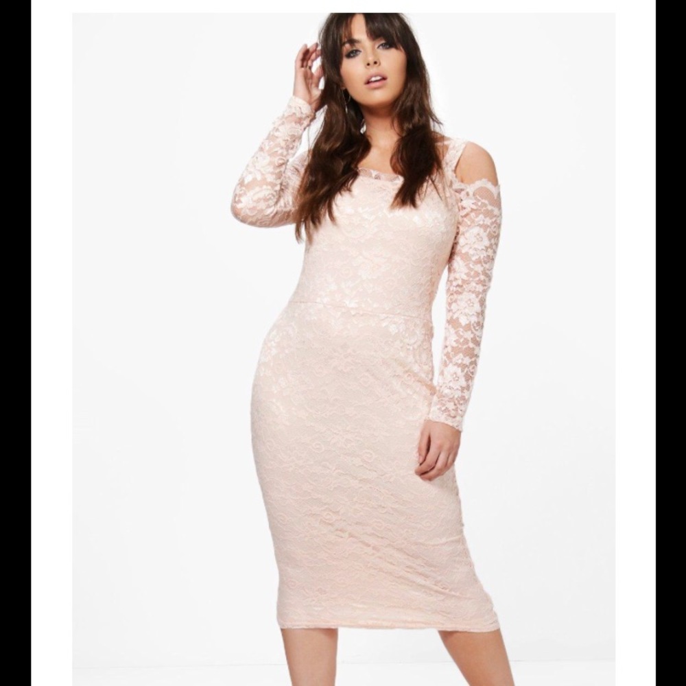 Lace open shoulder midi dress